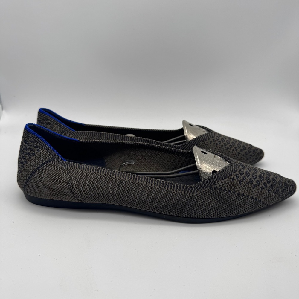 Rothy's The Point Shoes Womens Size 9.5 Gray Knit Flats Silver Cap Toe Recycled